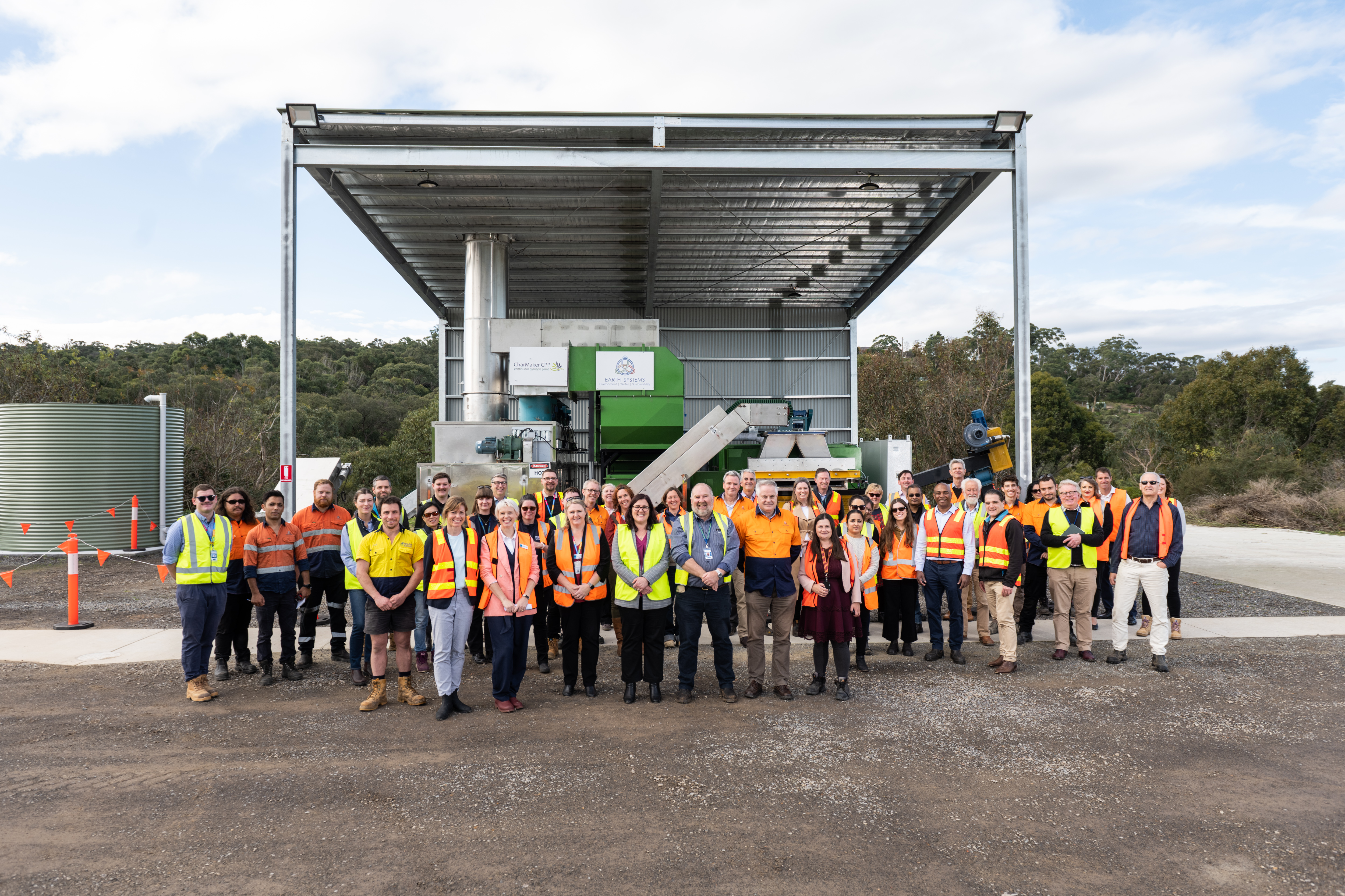 A group photo at the new Lysterfield Biochar Facility