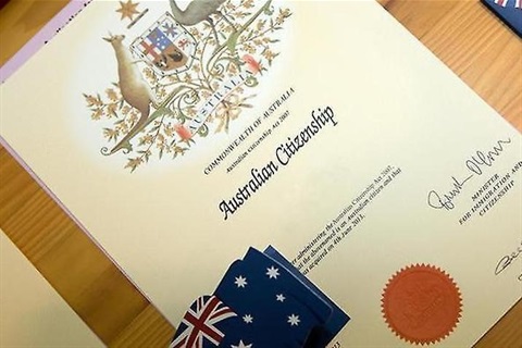 Citizenship certificate and Australian flag
