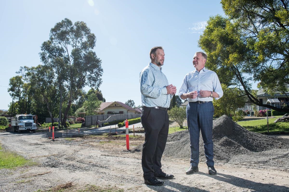 Cr Tony Stevenson and Casey MP Tony Smith on Prospect Road in Wandin North.