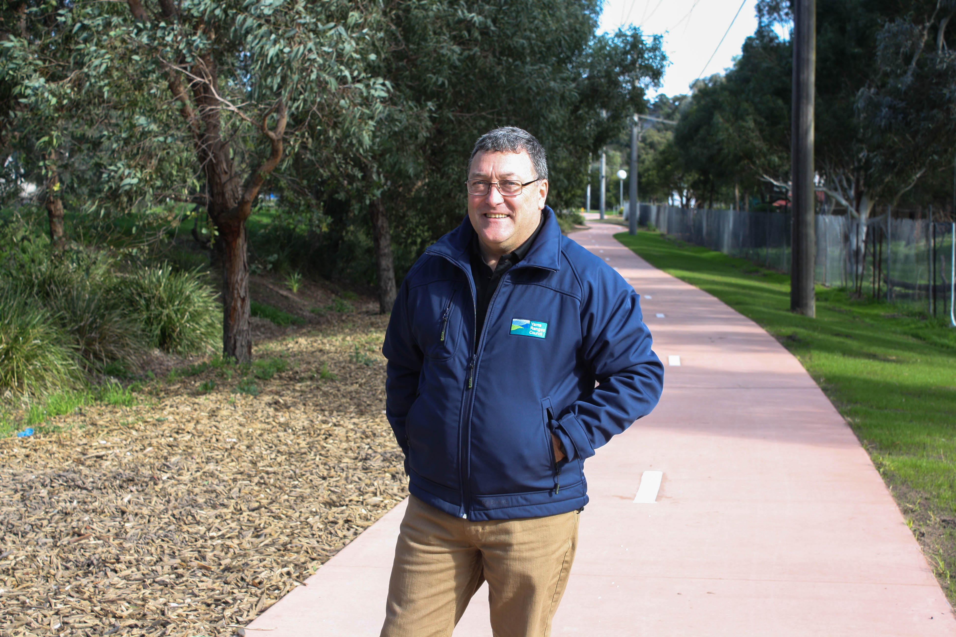 Mayor Richard Higgins on the Green Spine path in Chirnside Park.