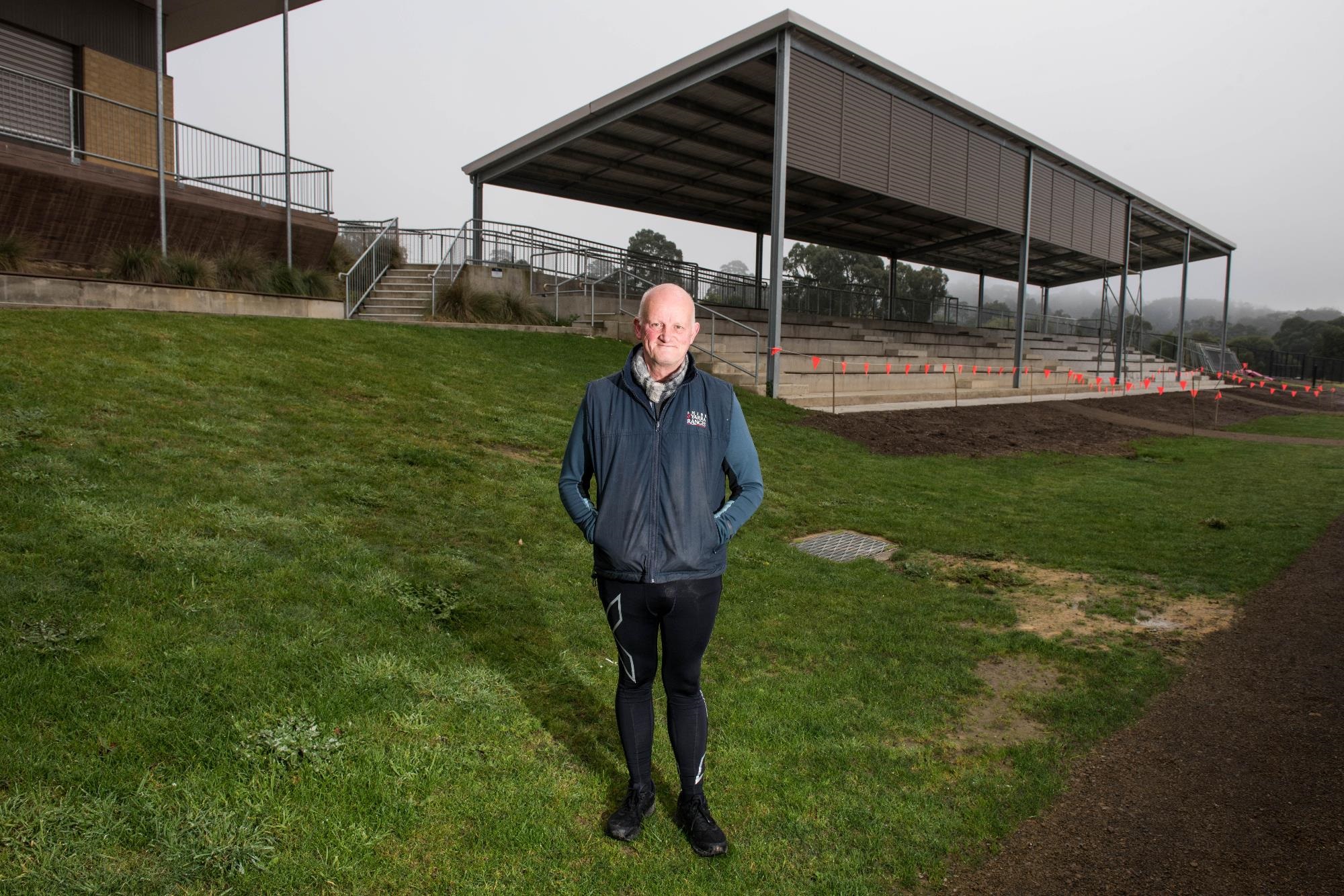 Cr Tim Heenan at the new grandstand at Morrisons Reserve.