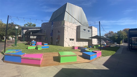 A photo of the Healesville Community Space next to The Memo.