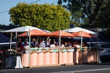 A temporary outdoor dining space.