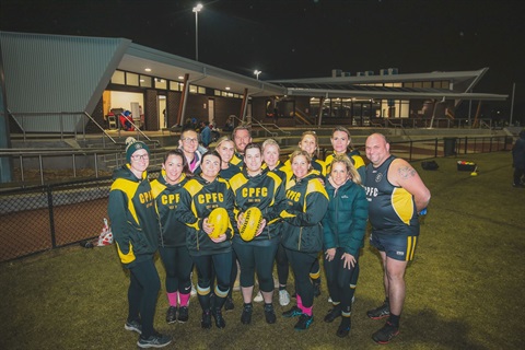 The Chirnside Park Veterans teams celebrating the completion of Kimberley Reserve pavilion.jpg