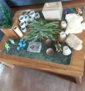 a play table with craft supplies