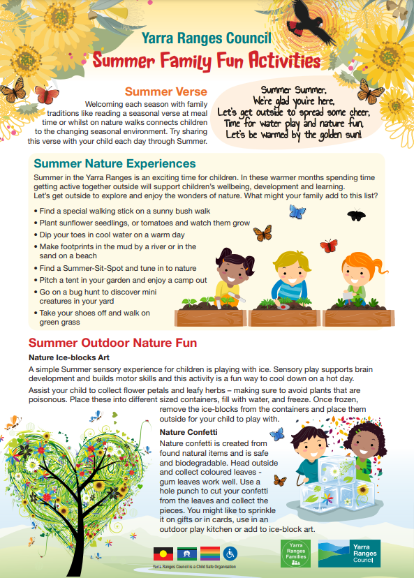 Page one of the summer family fun activites