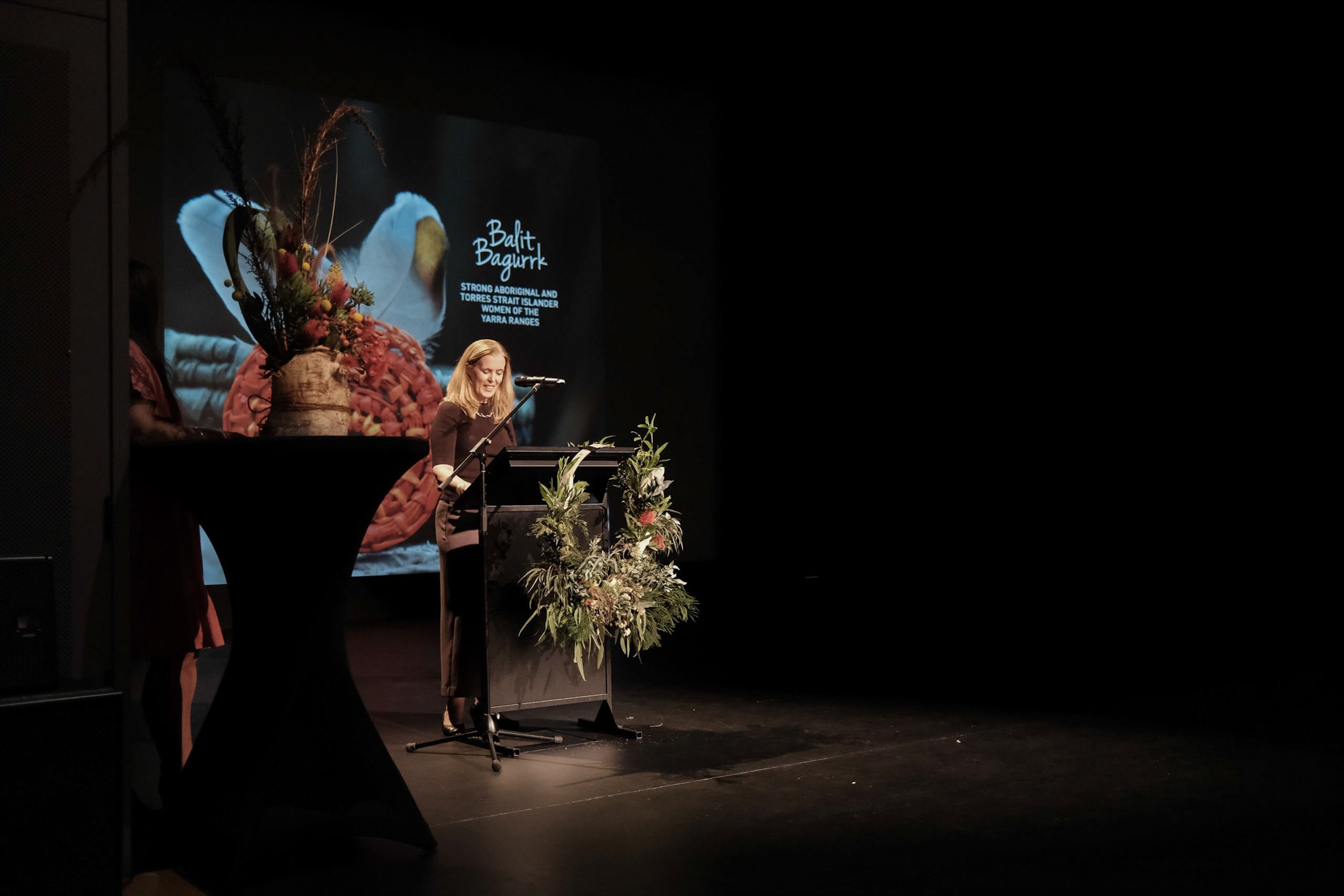 Mayor Fiona McAllister speaking at the Balit Bagurrk launch at The Memo in Healesville.