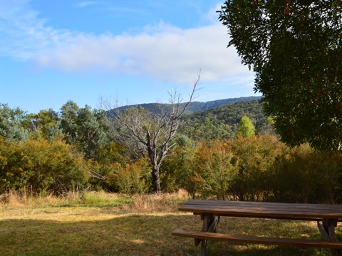 Picnic table with view of the valley