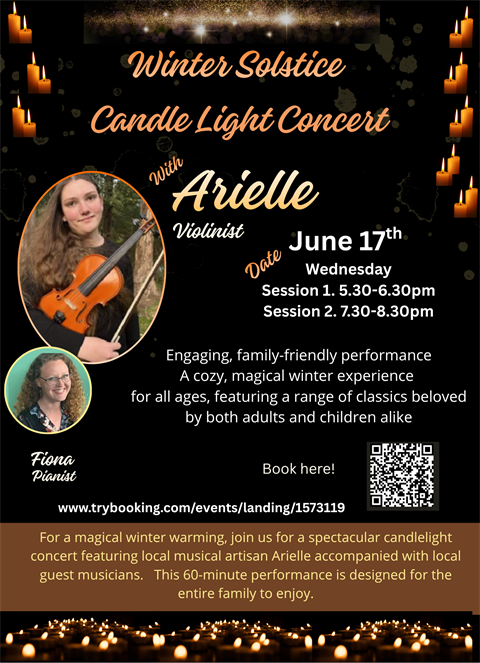 Winter Solstice Candle Light Concert with Local Violinist Arielle Rose