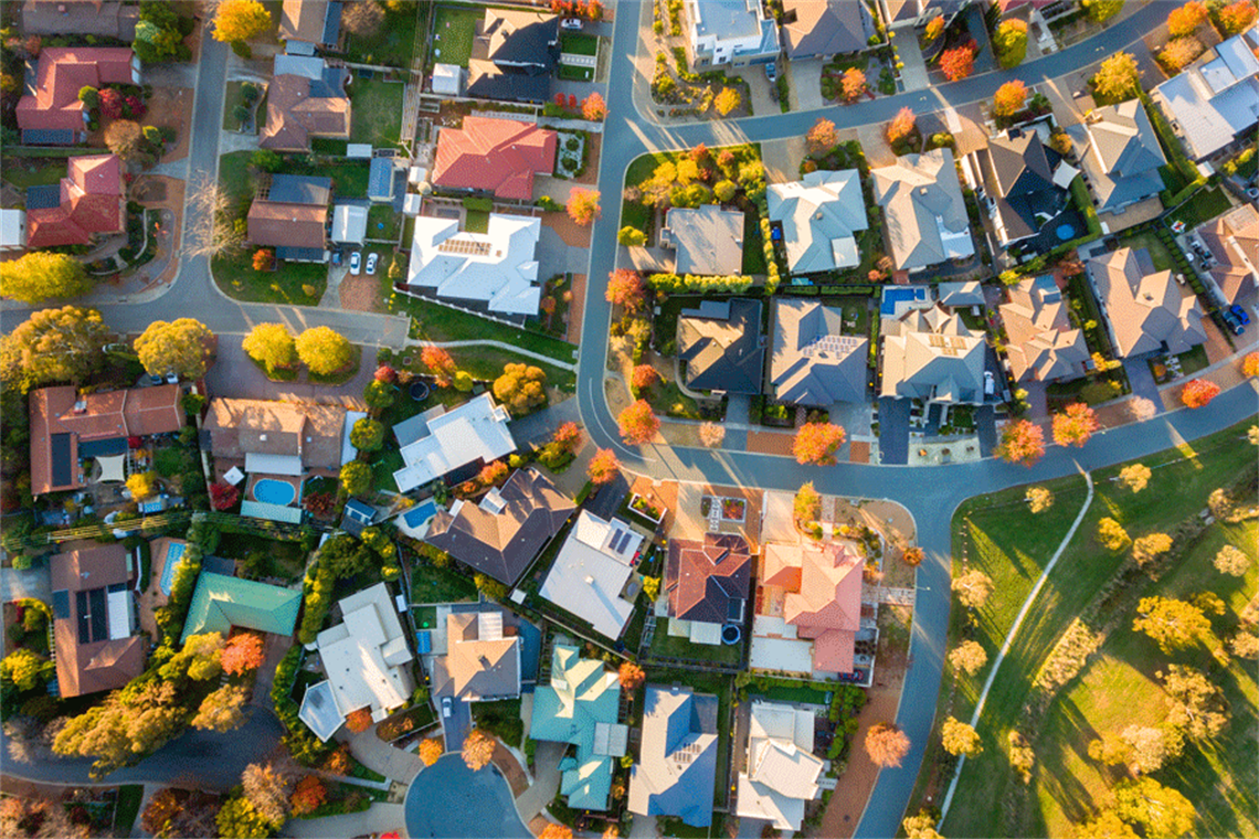 Aerial view of houses