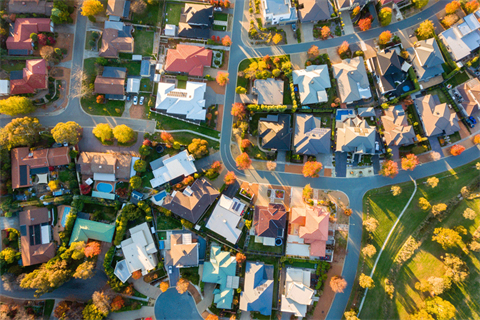 Aerial view of houses